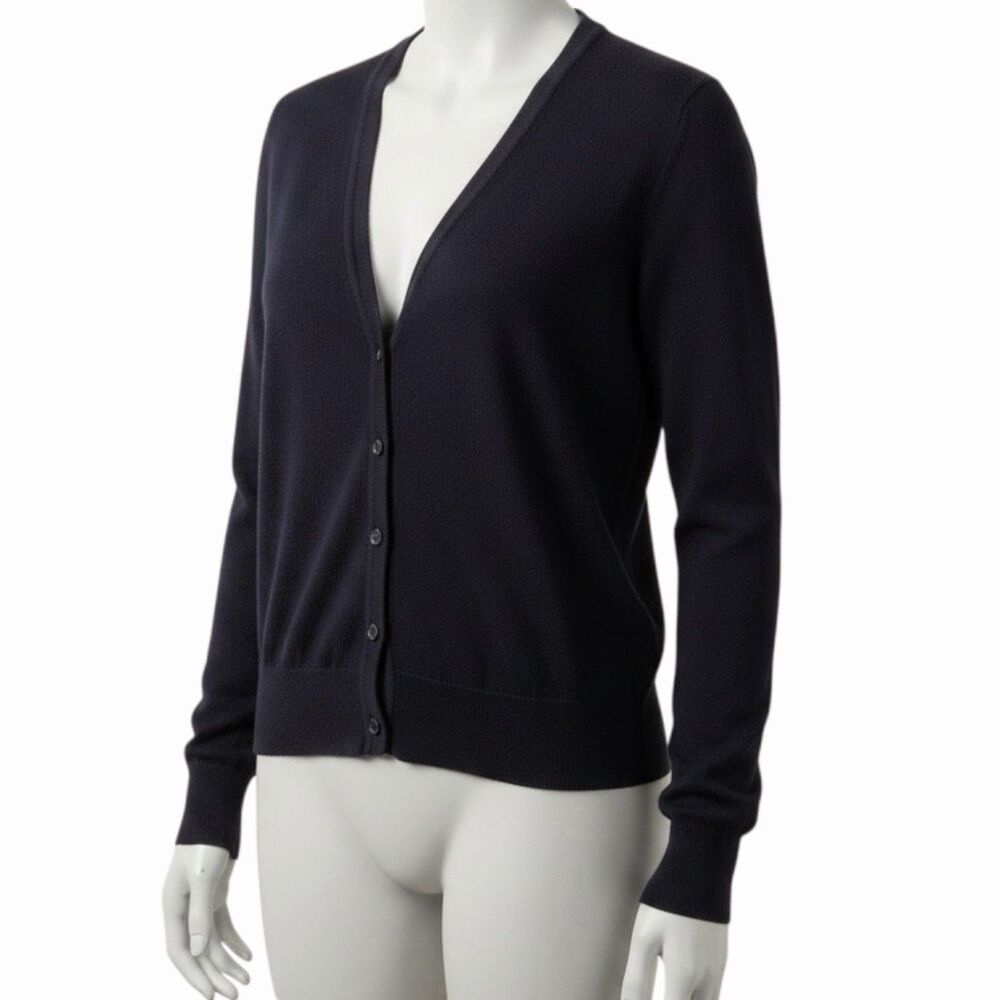 Talbots Nylon Blend Travelers Knit Cardigan V Neck Button Front Black M
